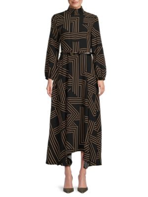Halston Geometric Print Maxi Dress