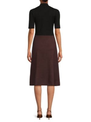 DKNY Colorblock Mock Turtleneck Midi-Dress