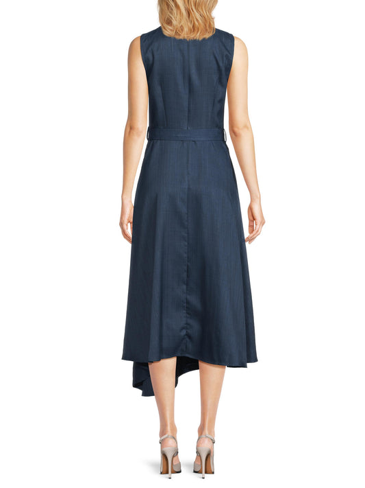 Karl Lagerfeld Paris Metallic Pinstripe Sleeveless Belted Midi-Dress