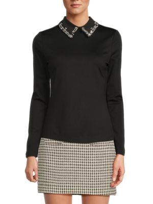 Lea & Viola Embellished-Collar Knit Top