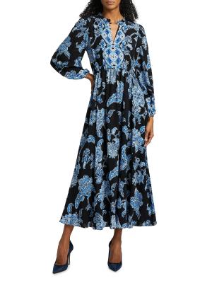 Elie Tahari Floral Pleated Maxi Dress