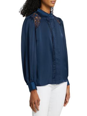 Elie Tahari The Esperanza Lace-Trimmed Satin Blouse