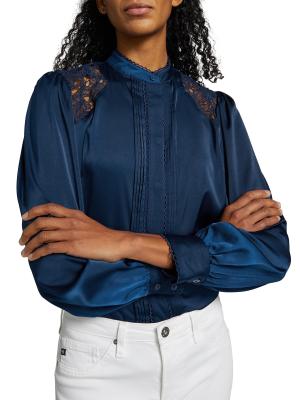 Elie Tahari The Esperanza Lace-Trimmed Satin Blouse