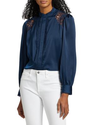 Elie Tahari The Esperanza Lace-Trimmed Satin Blouse