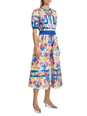 Elie Tahari Ziggy Scallop Floral Midi-Dress