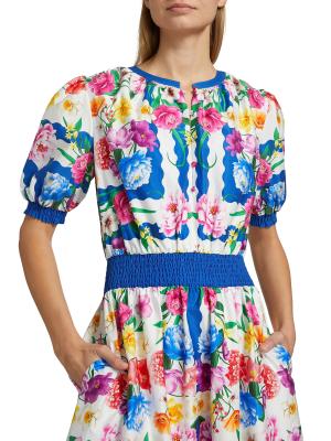 Elie Tahari Ziggy Scallop Floral Midi-Dress