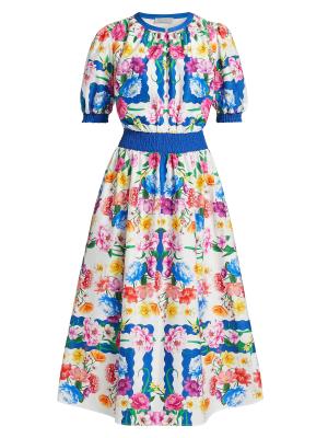 Elie Tahari Ziggy Scallop Floral Midi-Dress