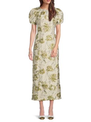 JS Collections Penny Floral Jacquard Puff-Sleeve Maxi Dress