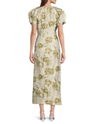 JS Collections Penny Floral Jacquard Puff-Sleeve Maxi Dress