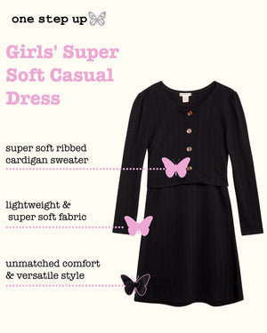 thumbnail image 2 of One Step Up Girls' Dress Set - 2 Piece Super Soft Ribbed Cardigan Sweater and Casual Dress (7-12), 2 of 7