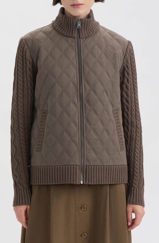 Hunter Cable Knit Sleeve Quilted Bomber Jacket