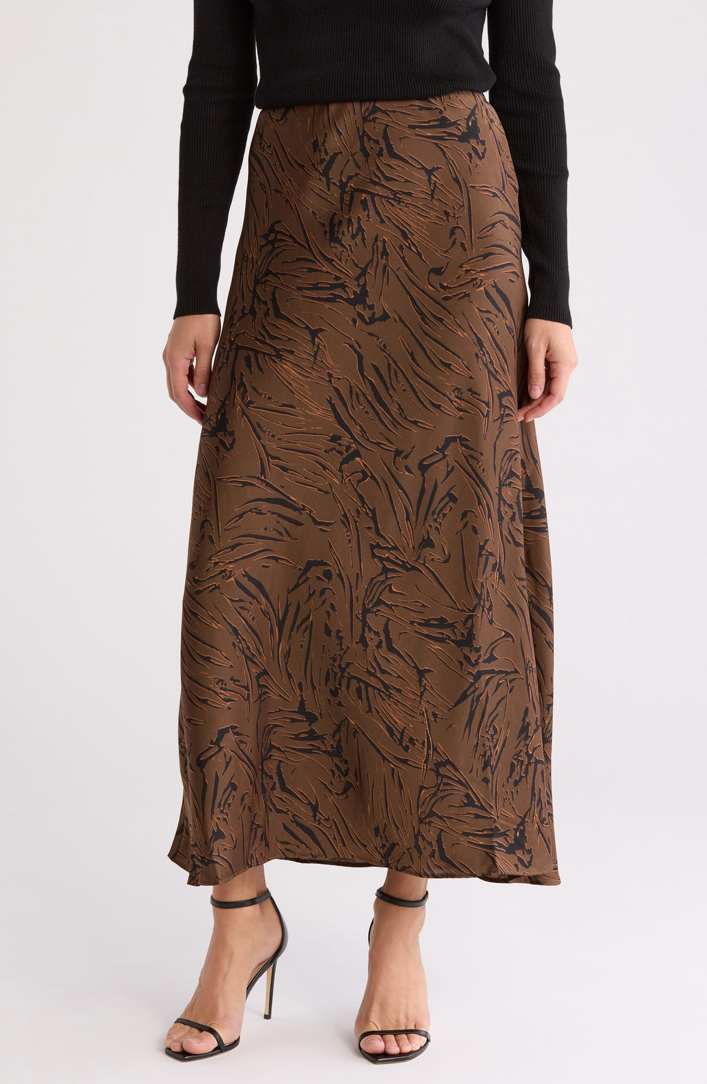 NORDSTROM RACK Satin Maxi Skirt, Main, color, Brown- Black Malia Abstract