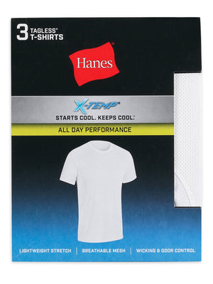 thumbnail image 2 of Hanes X-Temp® Men's All Day Breathable Mesh Crewneck Undershirt, White 3-Pack, 2 of 9