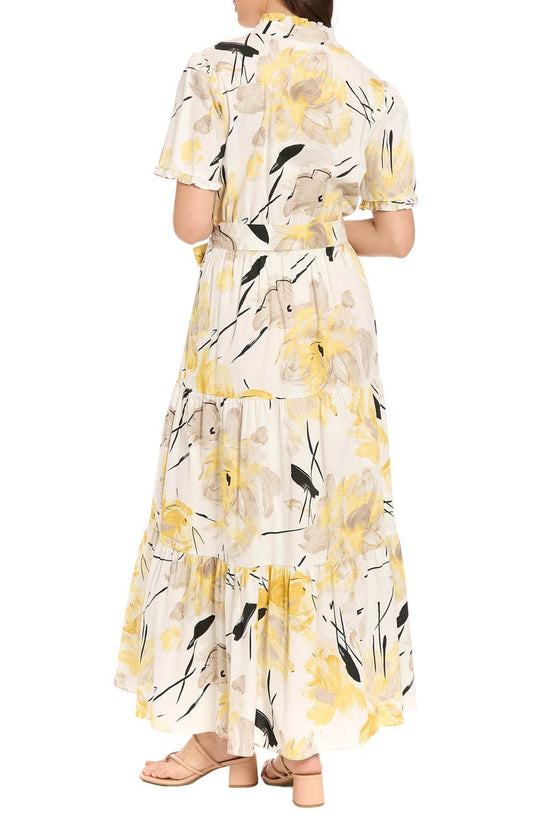 London Times Ruffle Neck Maxi Dress