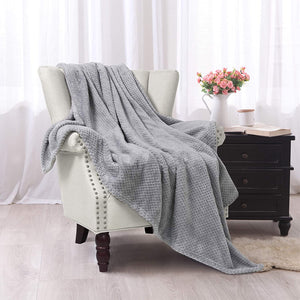 thumbnail image 3 of Exclusivo Mezcla Waffle Textured Extra Large Fleece Blanket, Super Soft and Warm Throw Blanket for Couch, Sofa and Bed (Light Grey, 50"x70")-Cozy, Fuzzy and Lightweight, 3 of 9