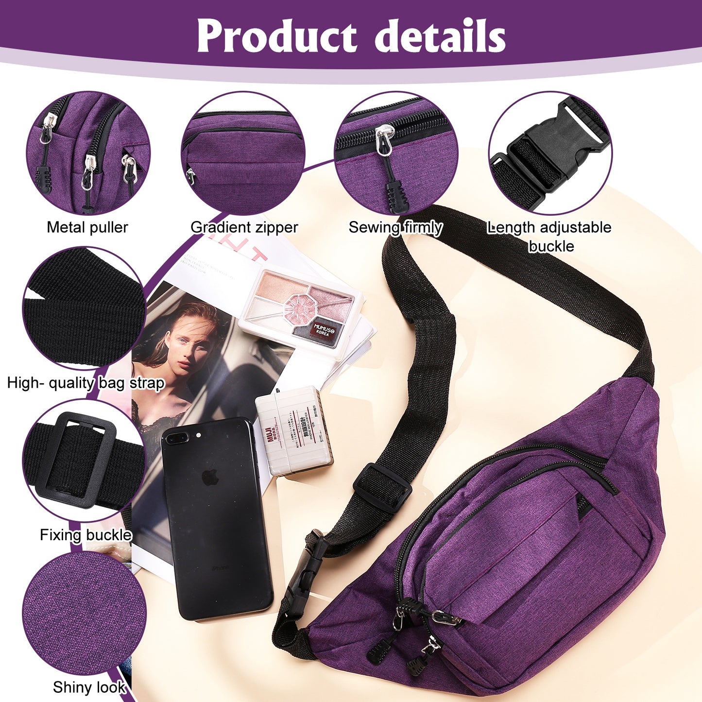 Walmart AOWOO 2 Pack Fanny Packs for Men and Women, Waist Bag with 3-Zipper Pockets, Water Resistant Sports Waist Pack Bag Bum Bag for Outdoors Sports Travel Hiking Running