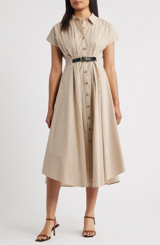 ZOE AND CLAIRE Stripe Belted Detail Cotton Shirtdress