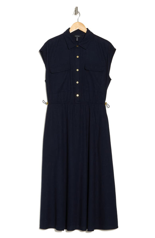 Ellen Tracy Drawcord Waist Midi Shirtdress