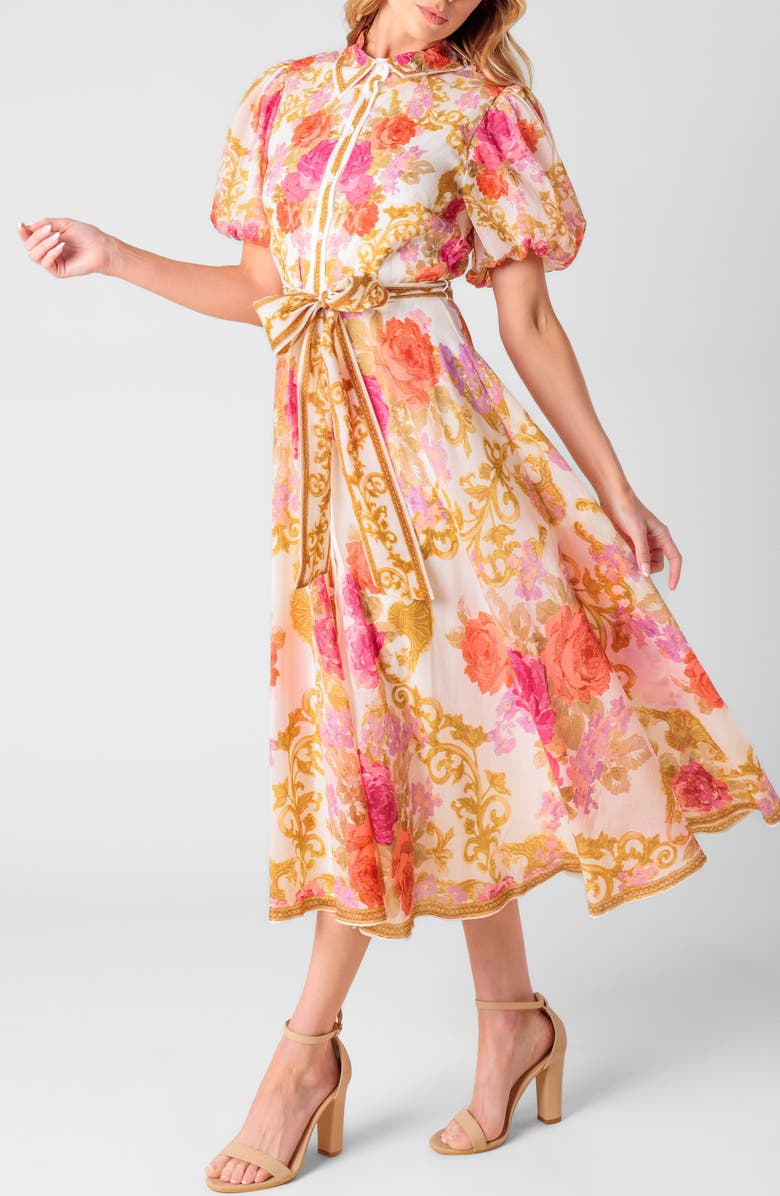FLYING TOMATO Floral Puff Sleeve Shirtdress