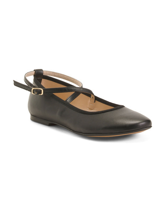 Made In Spain  Leather Crossed Ankle Strap Ballet Flats