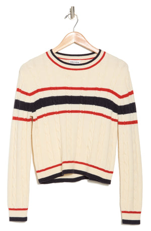 Vigoss Cable Prep Stripe Crewneck Sweater, Alternate, color, Creme