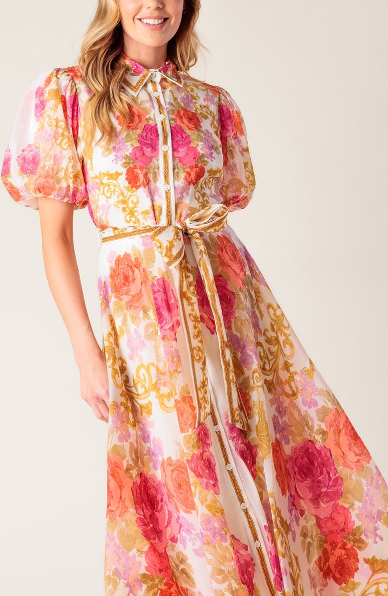 FLYING TOMATO Floral Puff Sleeve Shirtdress