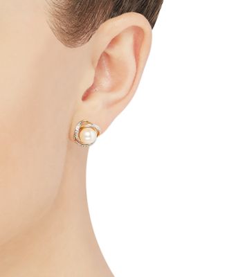 Honora Cultured Freshwater Pearl (7mm) & Diamond (1/8 ct. t.w.) Stud Earrings in 14k Gold