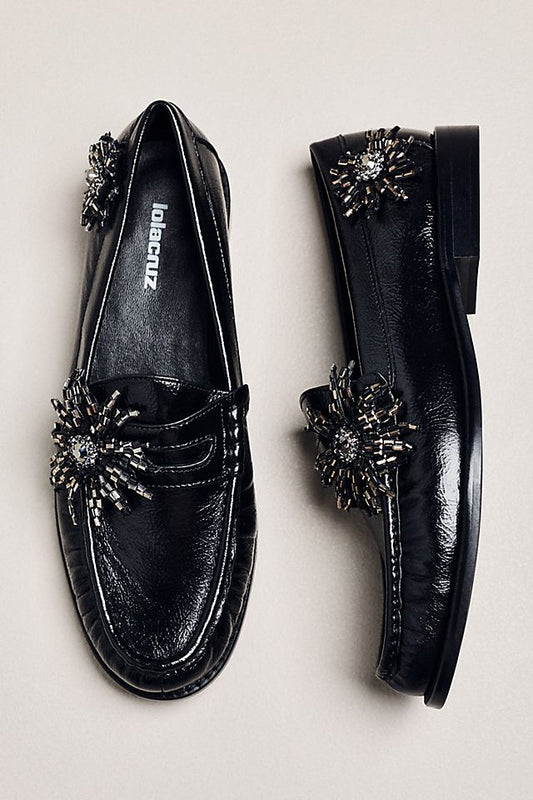 Anthropologie Lola Cruz Beaded Flower Loafers