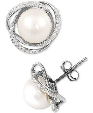 Honora Cultured Freshwater Pearl (7mm) & Diamond (1/8 ct. t.w.) Stud Earrings in 14k Gold