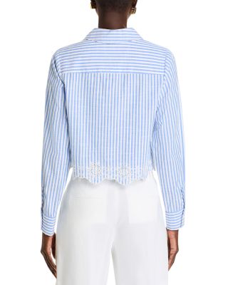 AQUA Eyelet Stripe Poplin Button Down Shirt - Exclusive