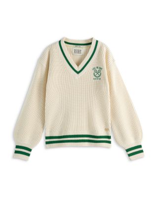 Scotch & Soda Girls' Tennis Embroidery V-Neck Sweater - Little Kid, Big Kid