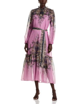 Nancy Yang Ruffle Neck Midi Dress