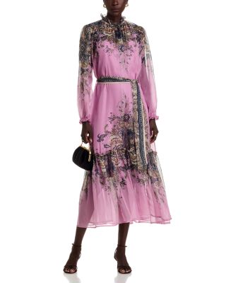 Nancy Yang Ruffle Neck Midi Dress