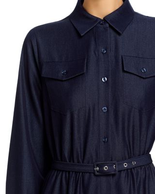 T Tahari Button Down Belted Denim Midi Dress