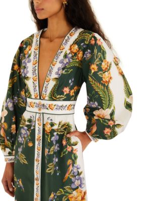 FARM Rio Nature Green Linen Maxi Dress