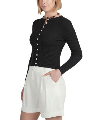 Point Ribbed Knit Cardigan Sweater