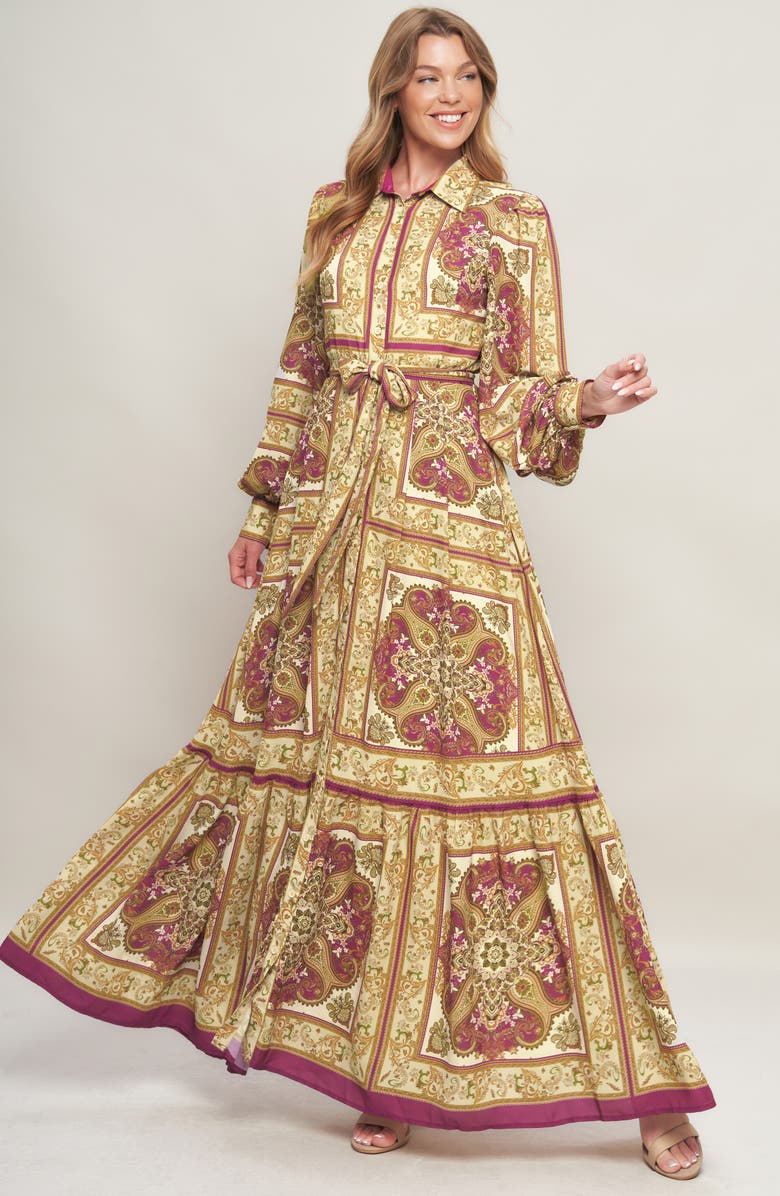 FLYING TOMATO Print Long Sleeve Maxi Dress