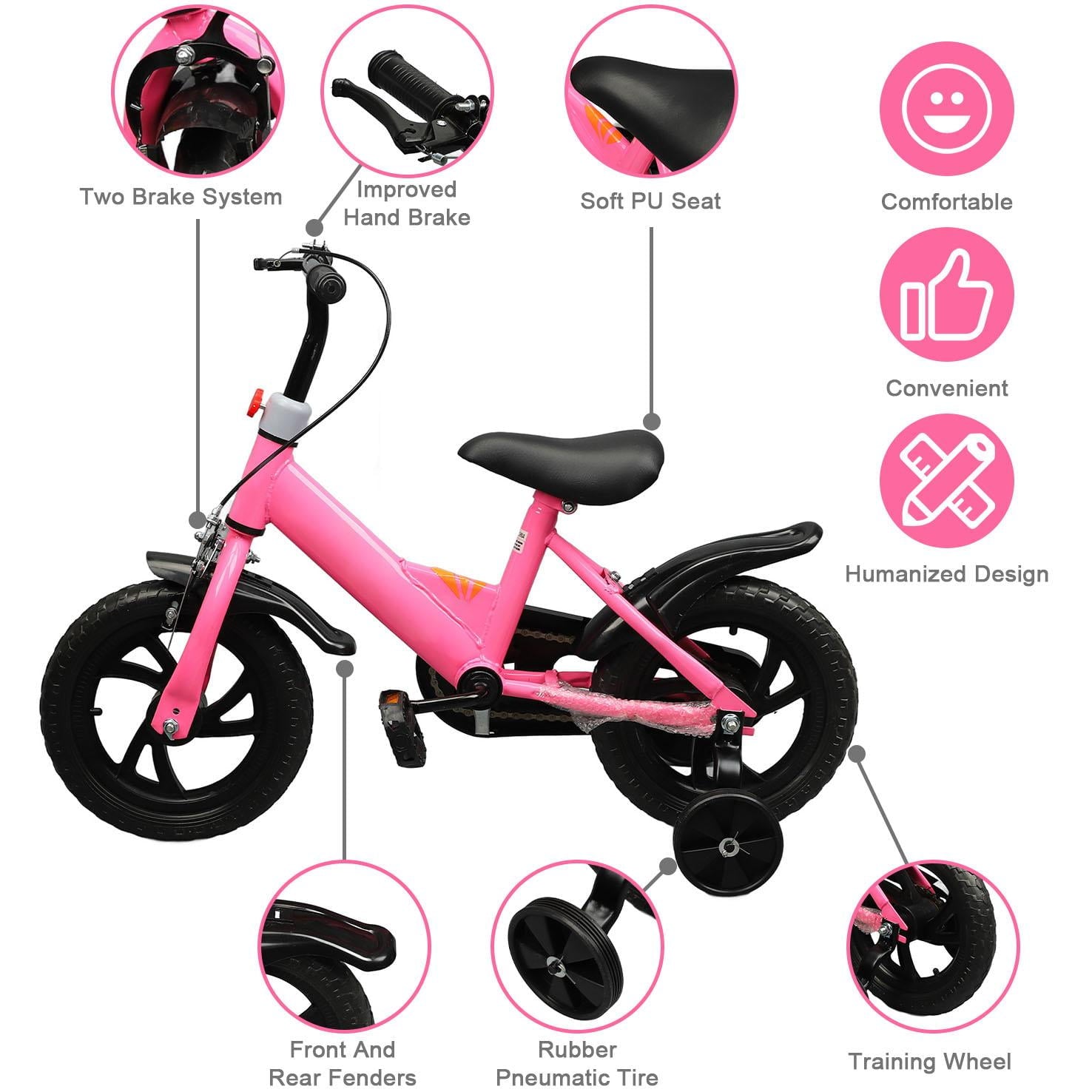 thumbnail image 4 of Eotvia 12 inch Kids Bike with Training Wheels, Children Bike with Adjustable Handlebar, Kids  for Boys Girls Toddlers Age 1 to 5, 2-in-1 Toddler Bike with Handbrake/Bell/Pedals, up to 110lbs, 4 of 11