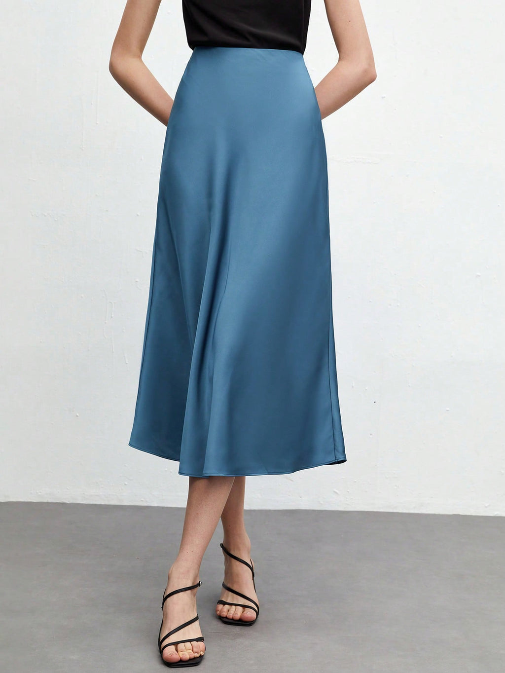 SHEIN BIZwear Solid A-line Satin Skirt Workwear