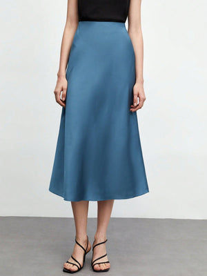 SHEIN BIZwear Solid A-line Satin Skirt Workwear