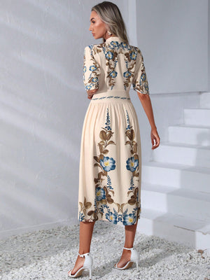 SHEIN VCAY Floral Print Button Front Shirt Dress