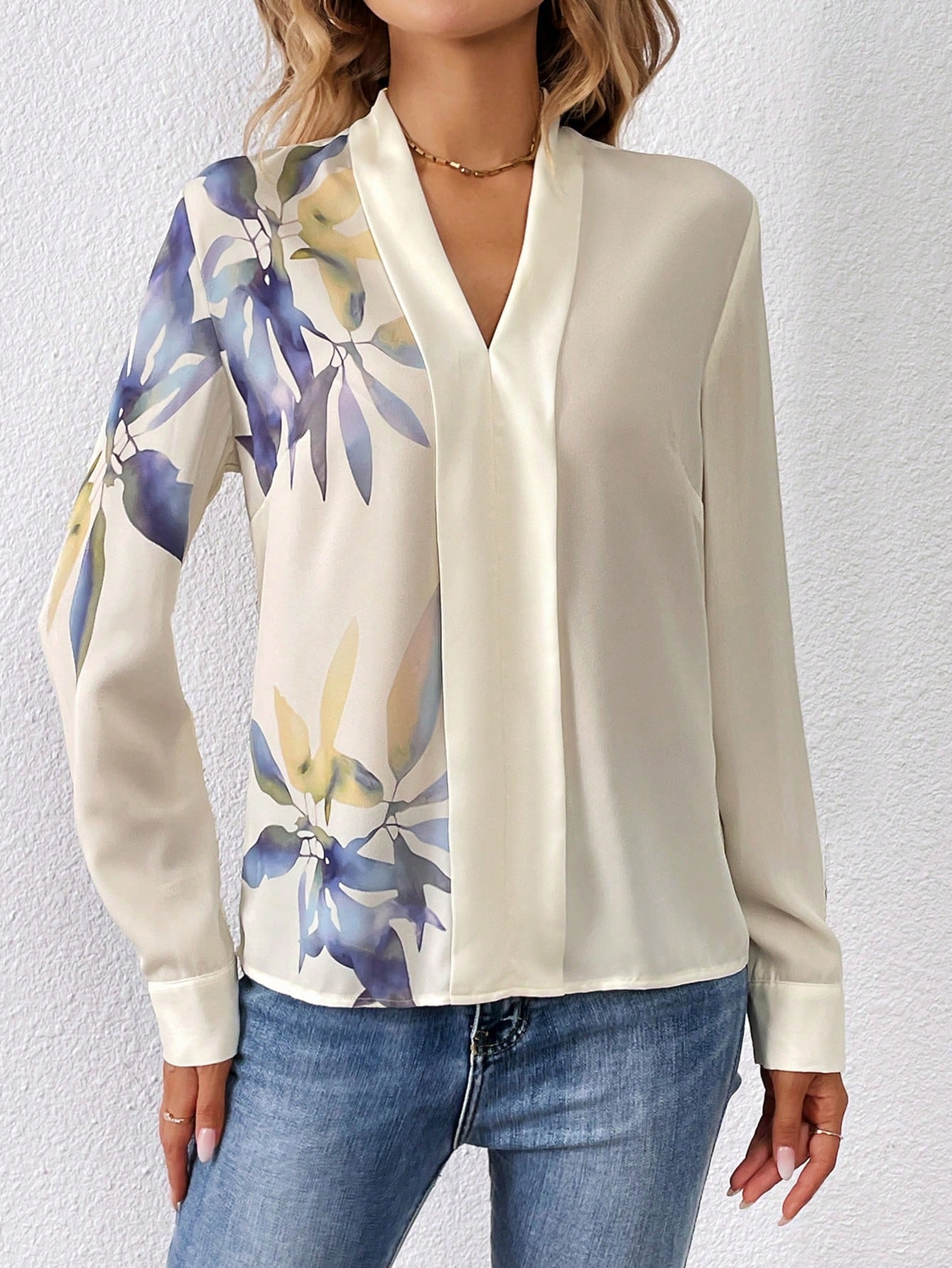 SHEIN Clasi Floral Print V Neck Blouse