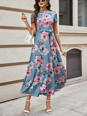 SHEIN Clasi Floral Print Belted Dress
