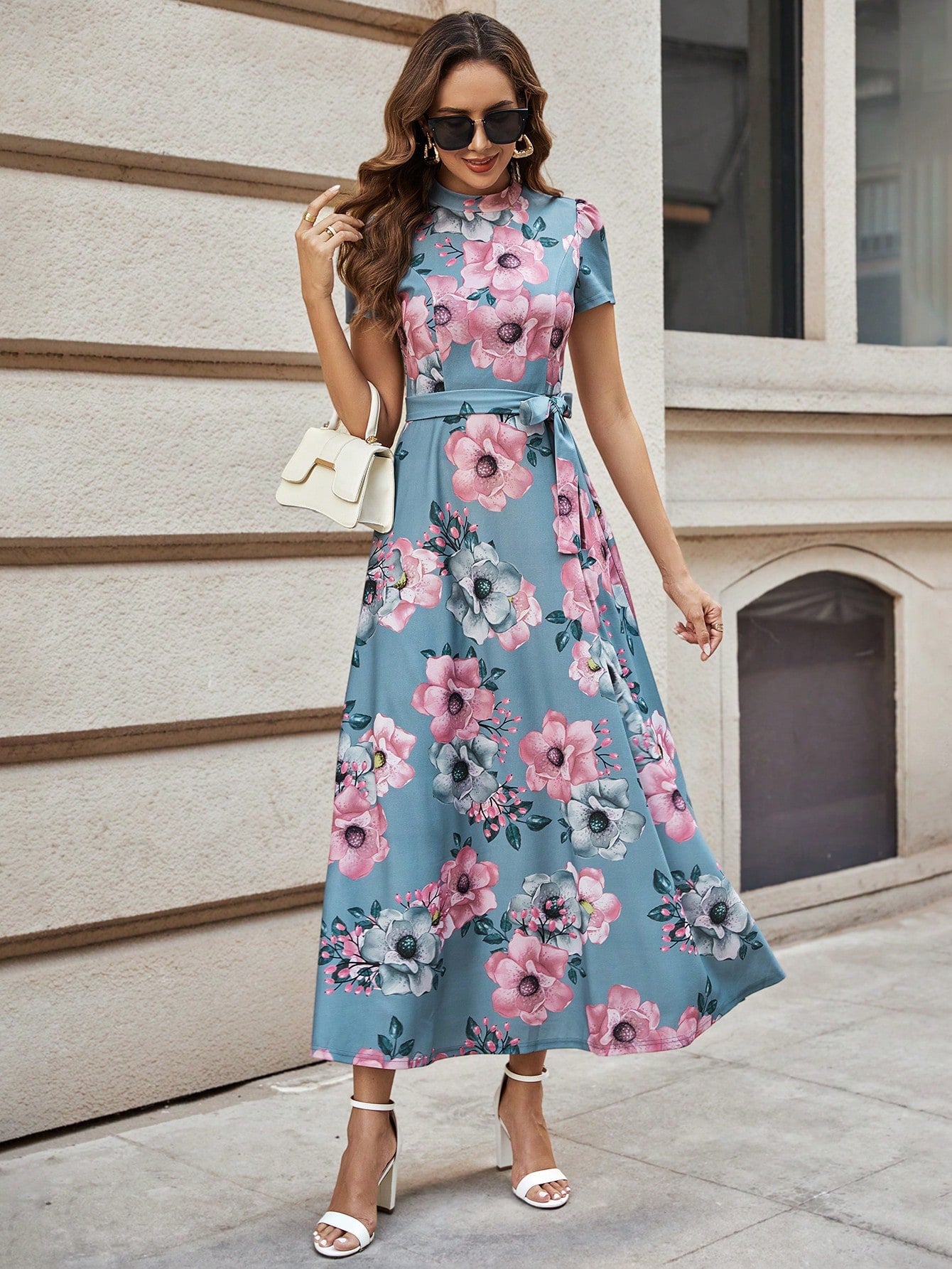 SHEIN Clasi Floral Print Belted Dress