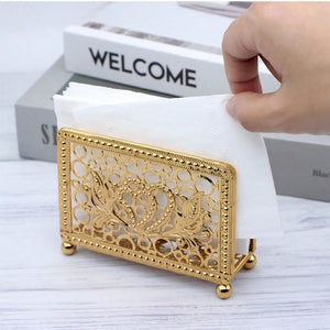 1pc Gold-Plated Metal Hollow Out Vintage Tissue Box For Coffee Shop, Restaurant & Hotel; Napkin Holder & Cup Mat Stand; Party Gift; Individually Boxed