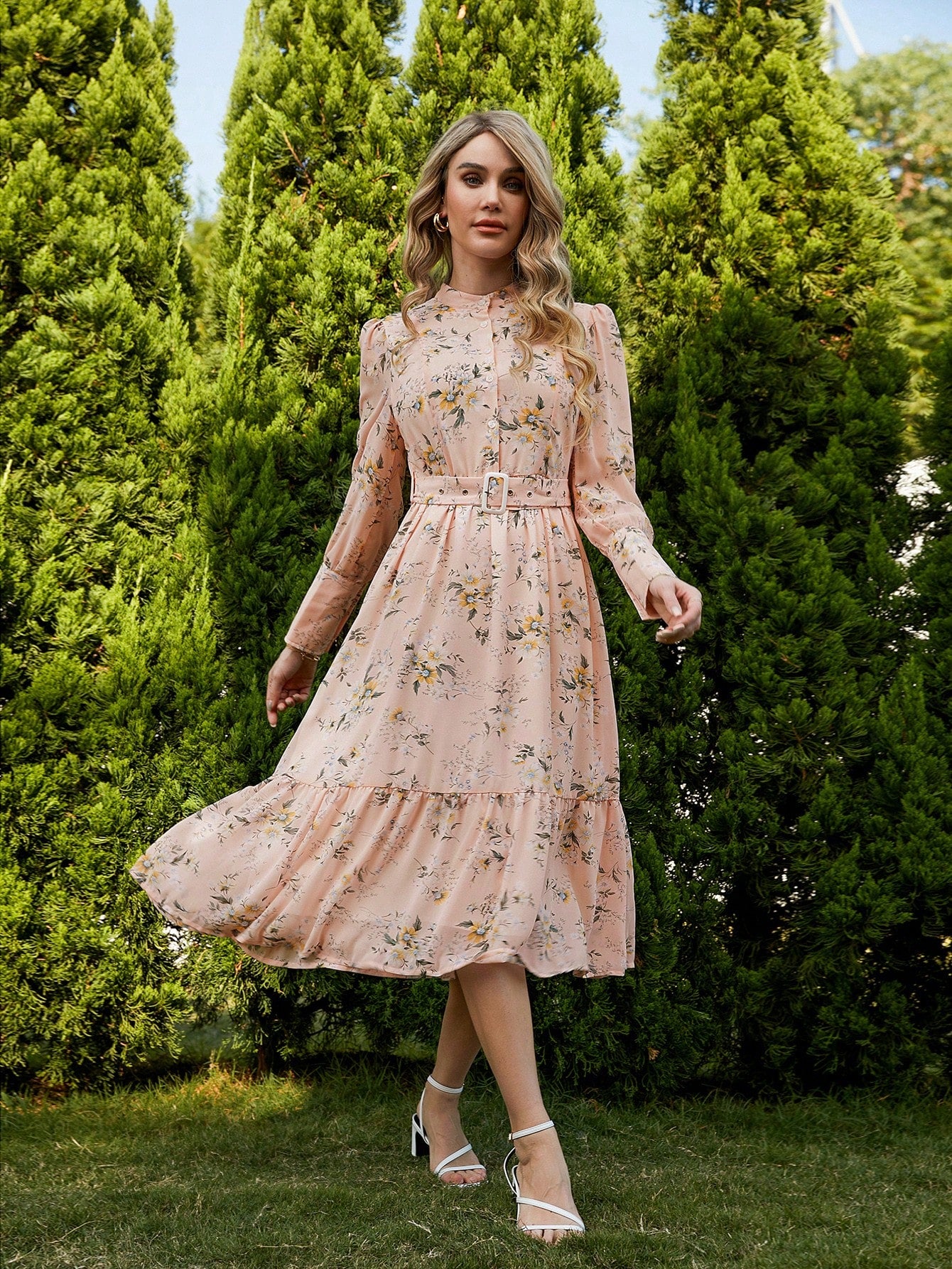 Coolest Dress Eva! Frenchy Floral Print Belted Dress For Women