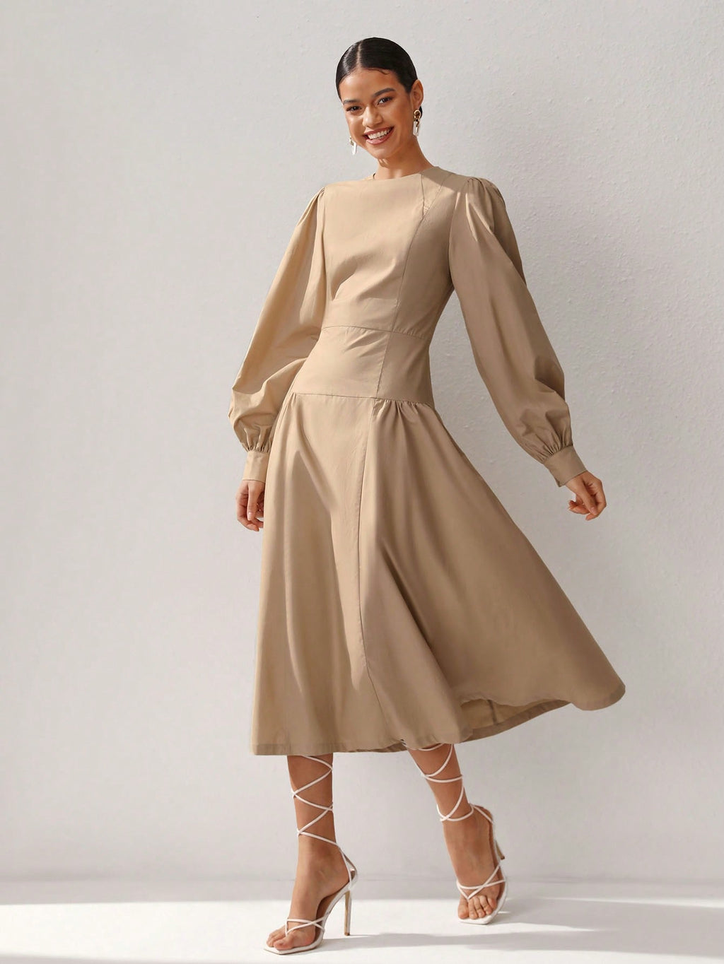 Oxana Women'S Solid Color Lantern Sleeve Dress