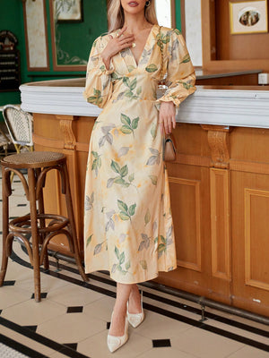SHEIN Privé Botanical Printed Long Sleeve Dress
