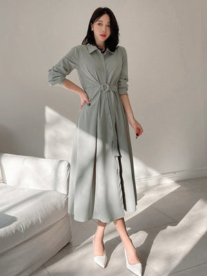 DAZY Waist-Cinched Long Shirt Dress