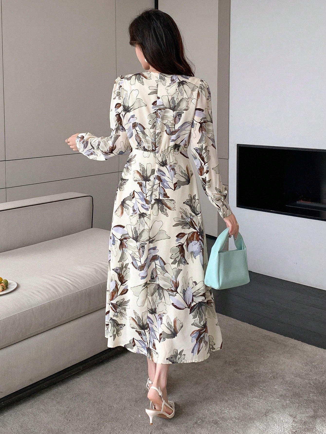 DAZY Women's Floral Printed Puff Sleeve Dress